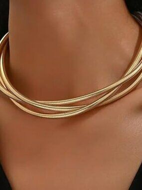 NEW Chunky Gold Choker Collar Necklace Trendy Snake Like Twist Standout Jewelry